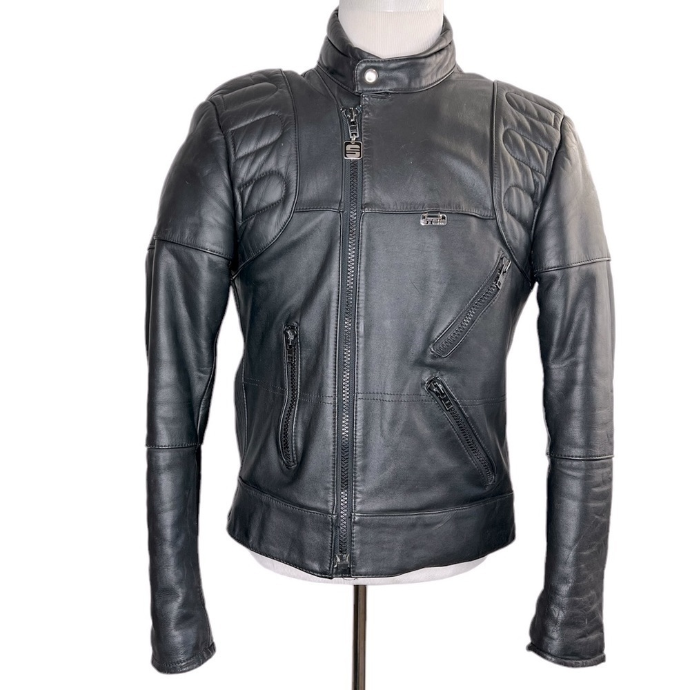 Stein Leathers Men’s Black Padded Biker Motorcycle Leather Jacket